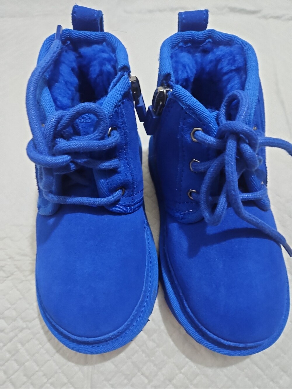 NEW UGG Toddler Boots Royal Blue Fuzzy Lined Lace-Up Boots Sz 8